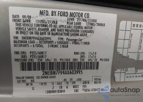 2010 Mercury Grand Marquis Ls (Fleet Only) z USA, uszkodzony, nr VIN 2MEBM7FV4AX603995